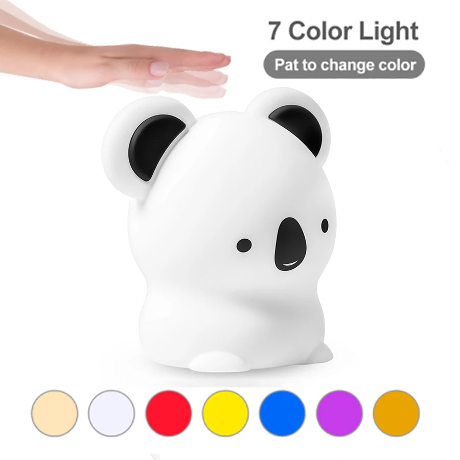 Koala LED Night Light Colorful Silicone Touch Sensor Remote RGB Dimming Bedside Desktop Lamp For Children Kids Baby Toy Gift moon night light Night Lights