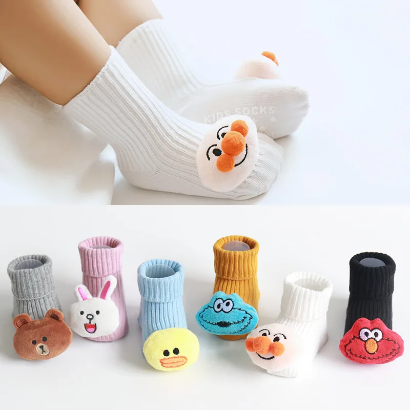 Новые осенние носки для малышей с мультяшными куклами противоскользящие носки-тапочки для малышей Детские носки с двойными иглами