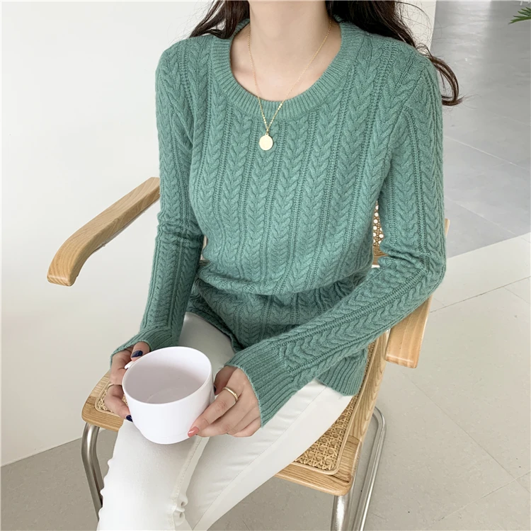 Knitted Sweater Woman Pullover Solid Color Candy Colors Basic Long Sleeves O-neck Jumpers