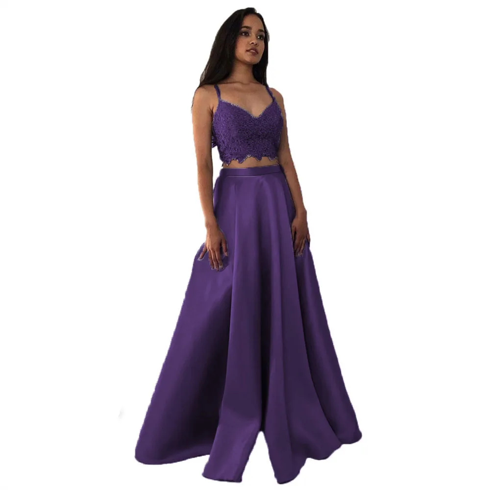 Grape HONGFUYU 2 шт атласные вечерние платья Длинные elegantes de gala линии Кружева особых случаев платья официальные платья для вечерней вечеринки - Цвет: Grape