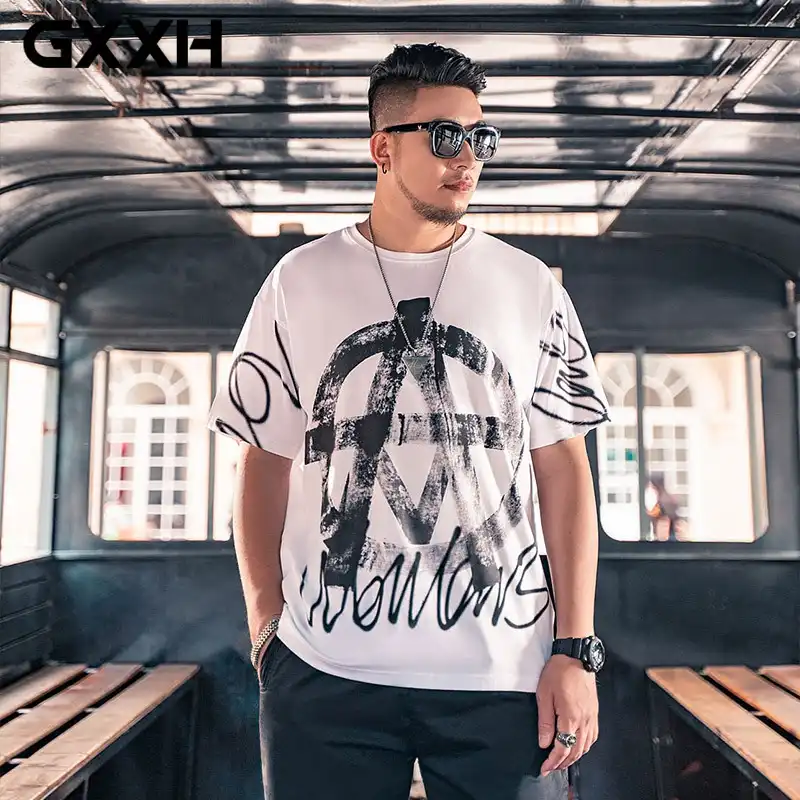 Gxxh潮ブランド脂肪プラスコード男性の半袖白tシャツカジュアルルーズフィット大サイズメンズグラフィティプリントtシャツ黒 Tシャツ Aliexpress