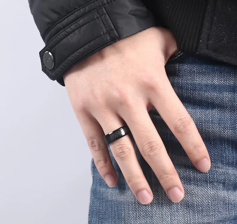 Meaeguet кольца из нержавеющей стали, черное углеродное волокно, инкрустированные обручальные мужские кольца, модные ювелирные изделия, ширина 8 мм