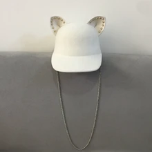 Эльф заклепки цепи минус возраст Бейсбол прекрасный белый кот уха шерсть? Маленькая Кепка для конного спорта, бейсбольная кепка s