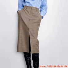 Осень Зима OL элегантные юбки-карандаш миди с высокой талией винтажные клетчатые юбки Брендовые юбки с запахом сексуальные офисные женские новые модные