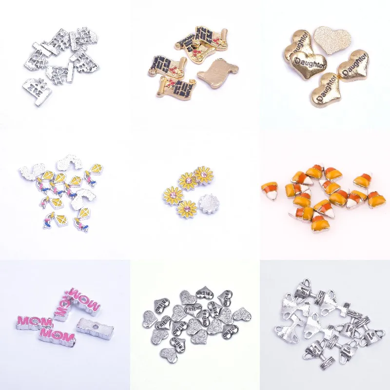 

20PCS/lot Alloy Heart Friend Daughter MOM Flower Flags Floating Locket Charms Fit For DIY Memory Magnetic Locket Jewelrys Making