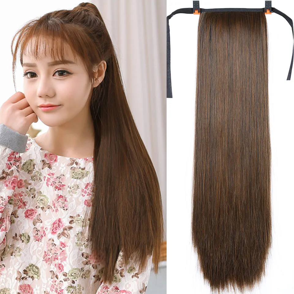 

AIYEE 16"22"24"28"32" Long Straight Drawstring Synthetic Ponytail Black/Brown Heat Resistance Hairpiece Clip In Hair Extension
