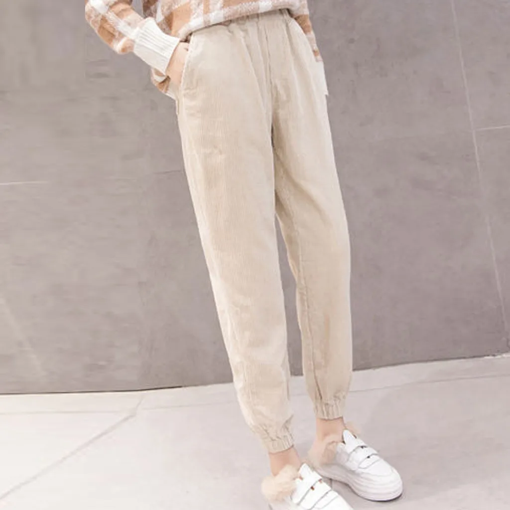 Осень-зима, Вельветовые женские штаны-шаровары с высокой талией, большие размеры, свободные черные штаны, женские длинные вельветовые брюки, спортивные штаны# J30
