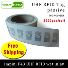 Rfid-теги UHF стикер Impinj F43 EPC6C влажная инкрустация 915mhz868mhz860-960MHZ 2000 шт клей пассивный RFID этикетка