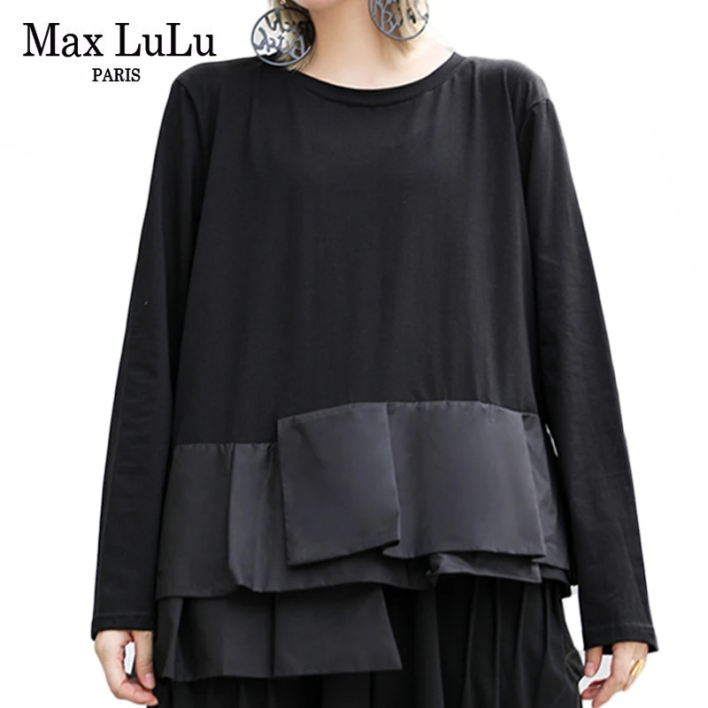 

Max LuLu 2019 Autumn Luxury Fashion Korean Kawaii Tops Tees Womens Patchwork Punk Clothes Vintage Loose Female Tshirts Plus Size