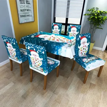 

Christmas Printed Table Cloth/Stretch Short Chair Cover Elastic Slipcover Protector Cover Washable Mantel Navidad Tablecloth