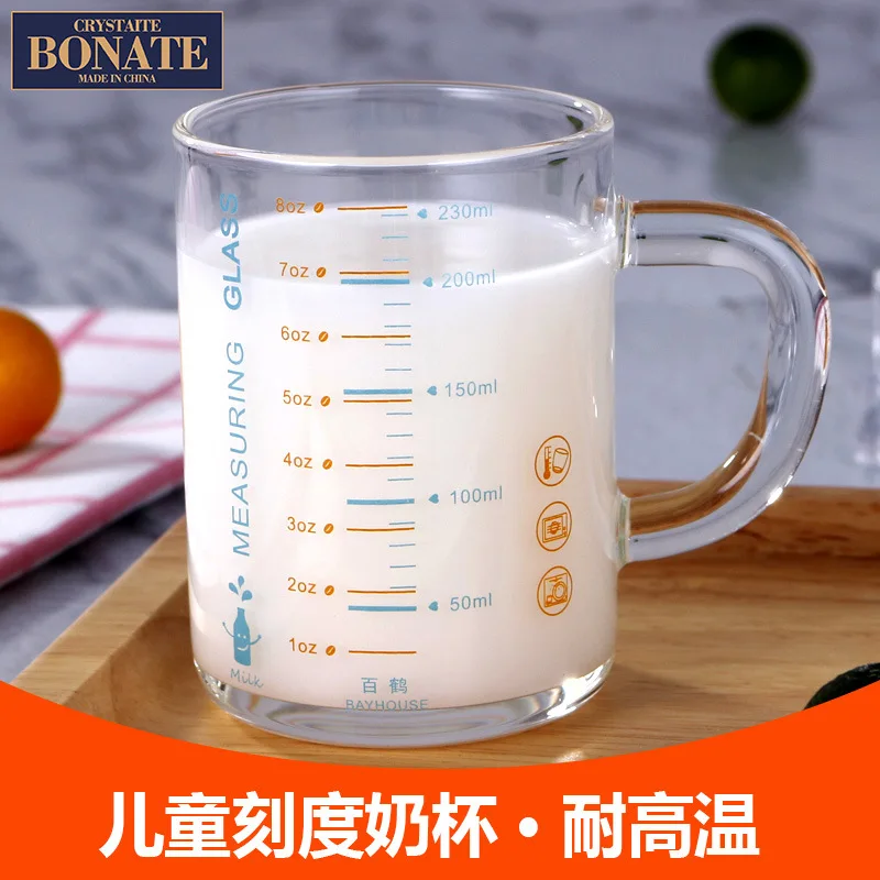 

Milk Measuring Glass Bottle with Lid Spoon Measuring Cup Children Breakfast Coffee Fruit Juice Glass-Microwave Oven Cup