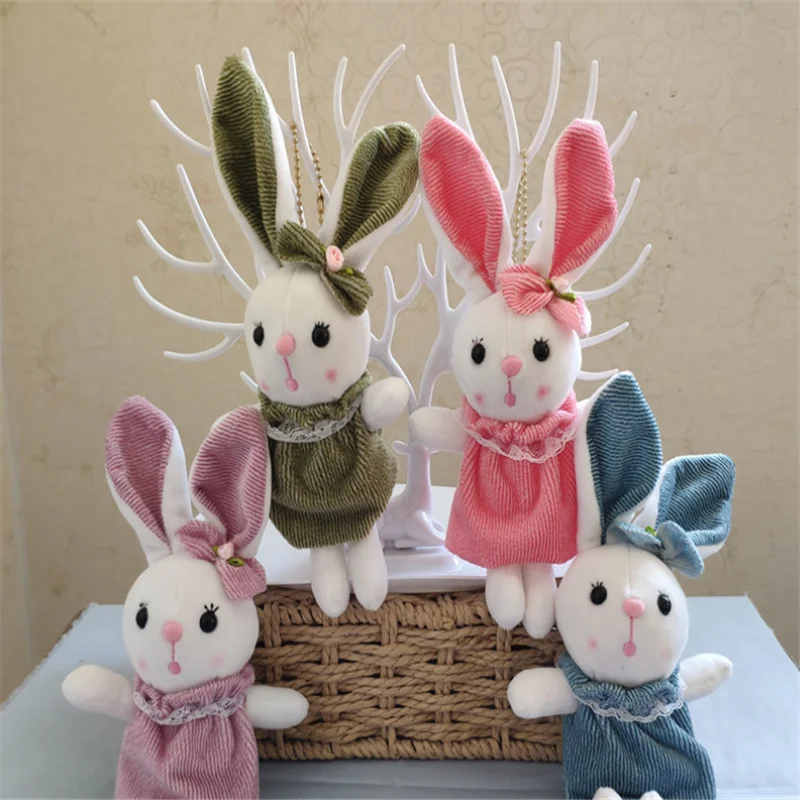 HANDANWEIRAN 1PCS New Holiday Gift Cute 12cm Rabbit Plush Toy PP Cotton Decorative Rabbit Pendant Girl Boy Christmas Gift