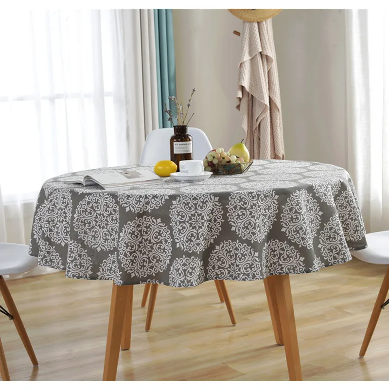 Nordic Modern Printing Tablecloth Round Cotton Polyester Table Cloth 1 Pcs Home Kitchen Dinning Room Decoration Diameter 150cm