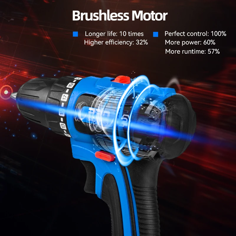21V 전기 브러시리스 드릴 무선 드라이버 40NM 드릴 머신 prostormer에 의해 드릴 비트와 2000mAh 배터리 전동 공구