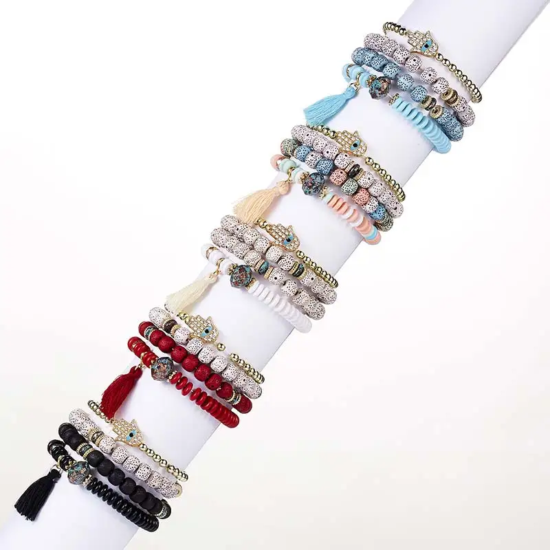Модные 3-4 шт Boho Многослойные натуральные каменные наручные часы, окрашенные кристаллами Bodhi браслет из бисера