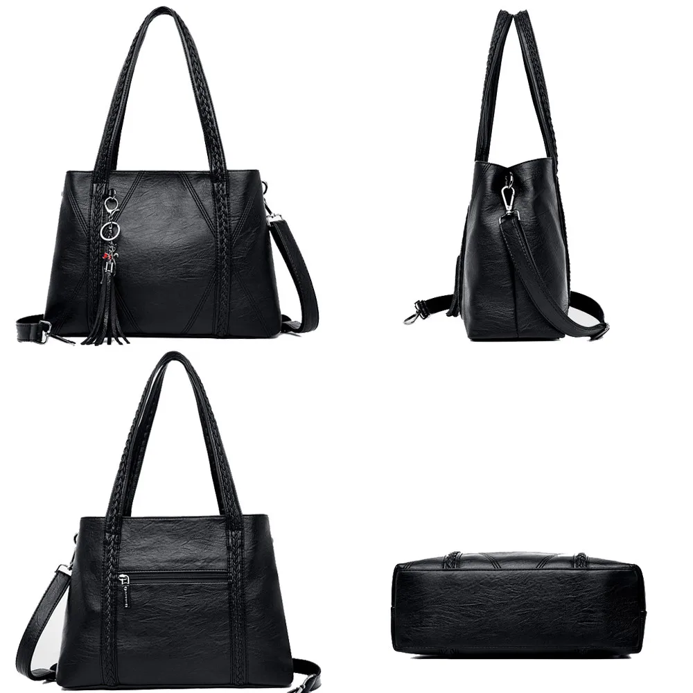 Роскошный мягкий кожаный сумки высокого качества Женская кисточка дизайнерский сумка-мешок большой емкости плеча сумки для женщин
