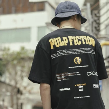 

2019 Unisex Pulp Fiction Letter Printed T-shirts Cotton Japan Harajuku Style Hip Hop Casual T Shirts Streetwear Tees Tops