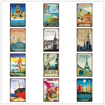 

World Travel City Metal Sign Retro Cartoon Latvia Venice Landscape Tin Painting Vintage Home Decoration Bar Wall Art Iron Poster