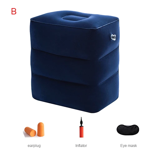 Foldable Inflatable Footrest Leg Foot Travel Supporter Rest Trip Accessories Pillow Portable Air Pad Kids Bed Cushion Supplies - Color: Dark Blue B