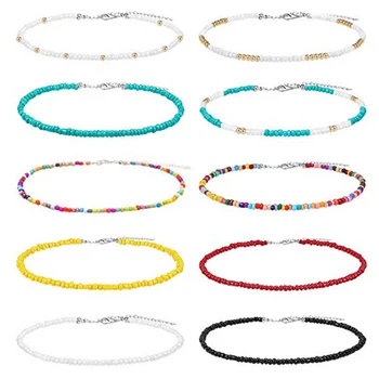 

visco Bead Choker Necklace Tiny Beaded Choker Boho Colorful Choker Necklace Chain Jewelry for Women and Girls, Adjustable