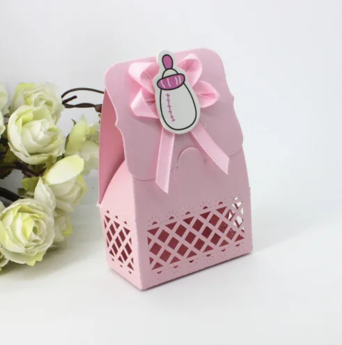 24pcs Pink Baby Shower Favor Paper Candy Box For Baby Girl Boy New Baby Kids Gift Box Birthday Party Supplies For Guest