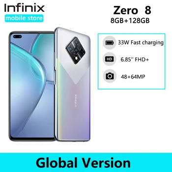 Перейти на Алиэкспресс и купить Глобальная версия Infinix ноль 8 8 ГБ 128 мобильный телефон 6,85 дюймFHD 90 Гц Full Экран 64-мегапиксельная четырехъядерная камера 4500 мА/ч, Батарея 33 Вт Зарядн...