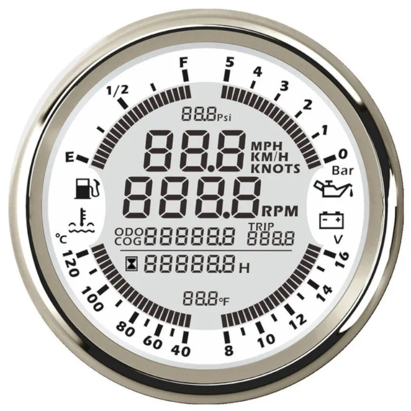 

85mm GPS Speedometer 6 in 1 Multi-functional Digital Tachometer Fuel Level Volt Speed Gauge 7 color backlight 12V for boat car