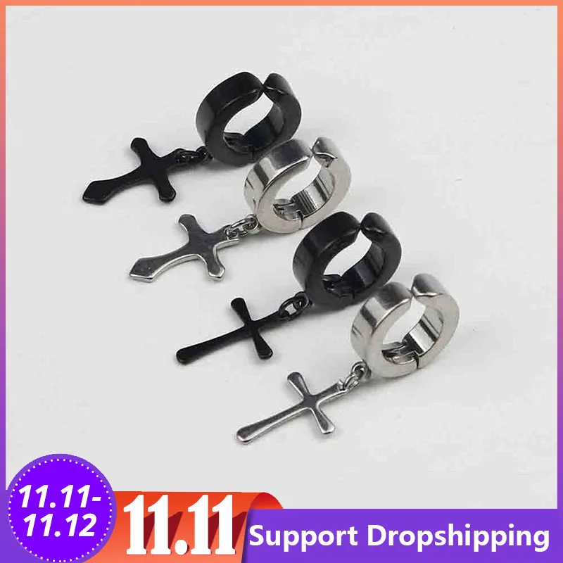 Carlota Vintage Fashionable Cross Design Men Metal Ear Hooks Stud Non Piercing Clip Earrings Fake for Boyfriend | Украшения и