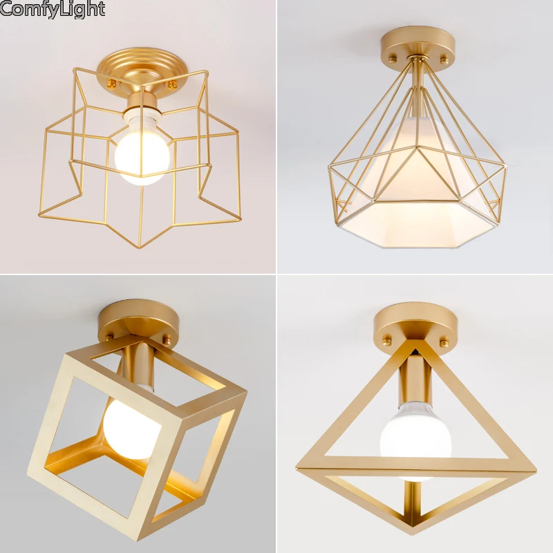 

Industrial led ceiling light fixtures modern lamp polygon Creative Iron kitchen Gold ceiling lighting fixtures Bar Coffee Shop