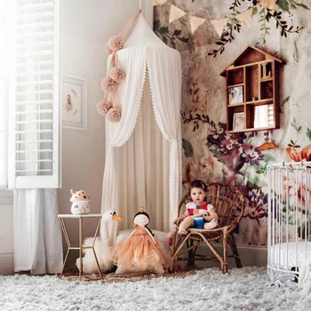 

2020 Nordic Style Hung Dome Mosquito Nets For Summer Chiffon Laciness Home Moustiquaire Lit Lace Baby Kids Bed Canopy Net