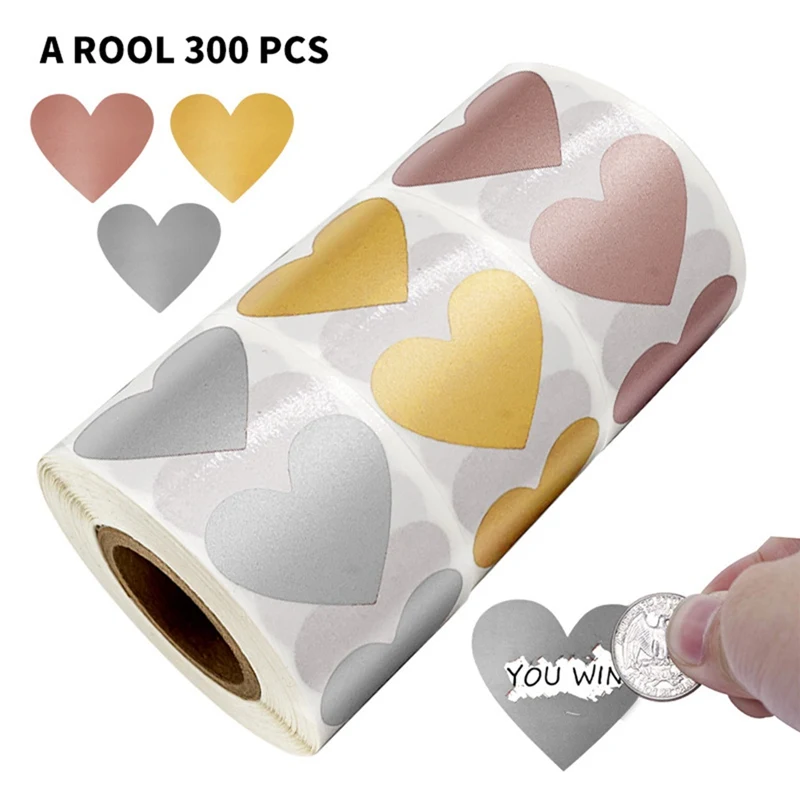 

For 300PCS Heart Shaped Scratch Off Stickers for Custom Game Party Activity Sticker Clear Stickers Stationery Sticker
