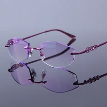 Элегантный, очки для чтения, Для женщин Стразы очки без оправы из тонированного прозрачными линзами и фиолетовом цветах, без оправы 1,75 1,25+ 2 очки 054