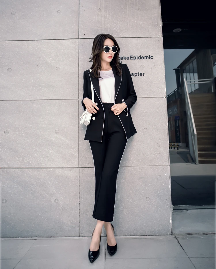 New Work Pant Female Suits Fashion Autumn Spring Female 2 Piece Sets Striped Blazer Jacket & Zipper Trousers Suit For Women Set New Work Pant Female Suits Fashion Autumn Spring Female 2 Piece Sets Striped Blazer Jacket & Zipper Trousers Suit For Women Set