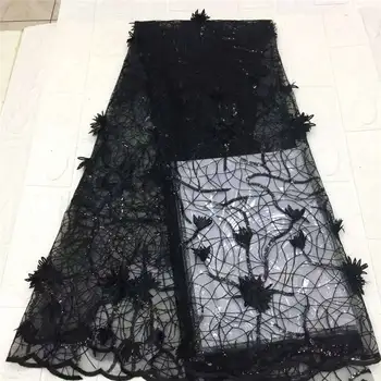 

JAUN beautiful african lace fabric 2020 high quality embroidery with sequins laces nigeria mesh fabrics 5 yards for dress