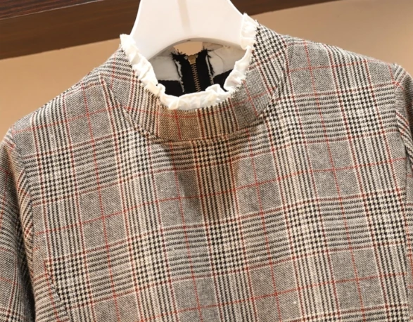 5xl хорошее качество плюс большие размеры женская одежда Весна Осень Зима Одежда в Корейском стиле клетчатое повседневное мини платье Женская A5475