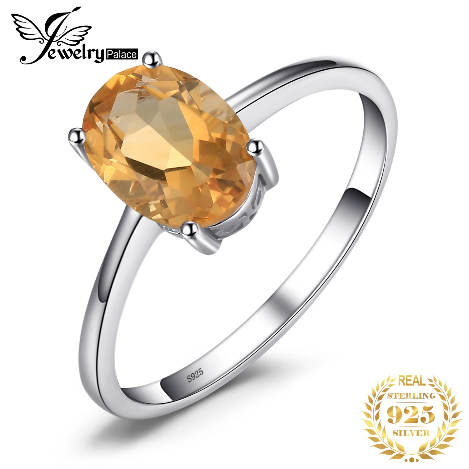 Jewelrypalace Овальный 1.1ct натуральный цитрин камень пасьянс кольцо стерлингового серебра 925 пробы Обручальные кольца Для женщин Ювелирные изделия с драгоценными камнями