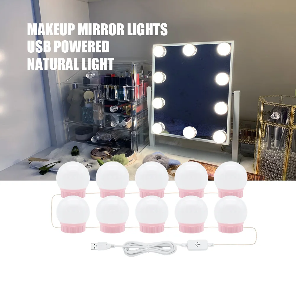 Indoor LED Makeup Mirror Light Hollywood USB Vanity Wall Lamp Dimmable Nature White 6 10 14Bulbs for Dressing Table Decoration