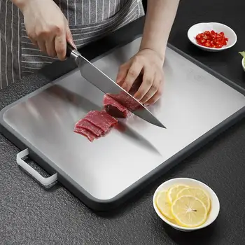 

Stainless Steel Cutting Board Double-Side Nonslip Chopping Board Mult Functionnal Meat Fish Vegetable Kneading Cheese Cracker