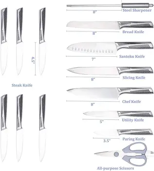 

TBGENIUS Pastry cutters 15 Piece Kitchen Knives Set German Stainless Steel Chef Knife Set