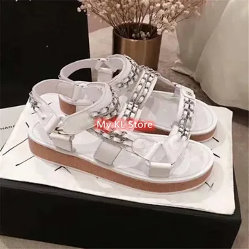 

Chain Sandals Summer Gladiators Round Toe Ladies Shoes Fashion New Shoes Sandalias Mujer Rome Women Shoes Comfort Female Shoes