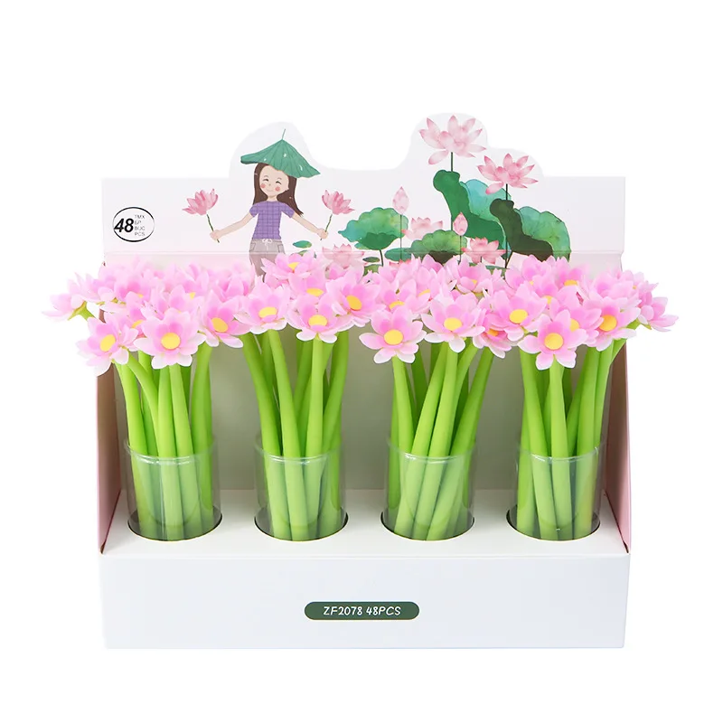 48 pcs/lot Creative Lotus Gel Pen Cute 0.5 mm Signature Pens School Office writing Supplies Promotional Gift |