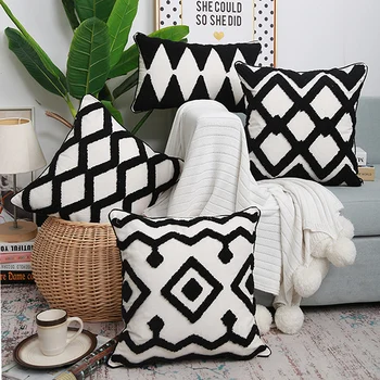 

Black White cushion cover 45x45cm/30x50cm pillow cover Tufted Geometric for Netural Home decoration Living Room Bedroom Chair