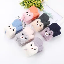 Детские зимние перчатки с героями мультфильмов; От 1 до 3 лет для малышей; теплые варежки с длинными пальцами; вязаные бархатные Утепленные перчатки с милым медведем для малышей