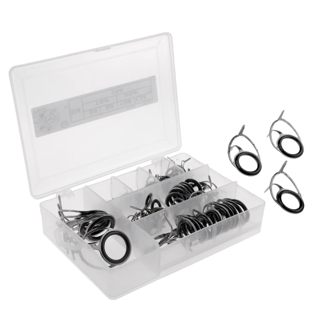 75Pcs/box Fishing Rod Guides Double Foot Stainless Steel Frame Ceramic Ring Reel Care Accessories