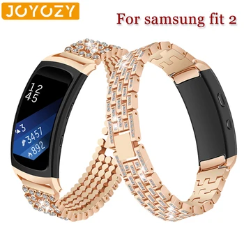 

For Samsung Gear Fit 2 Fit2 PRO SM-R360 Watch Bands Accessories Crystal Rhinestone Diamond Stainless Steel Metal Watch Bands