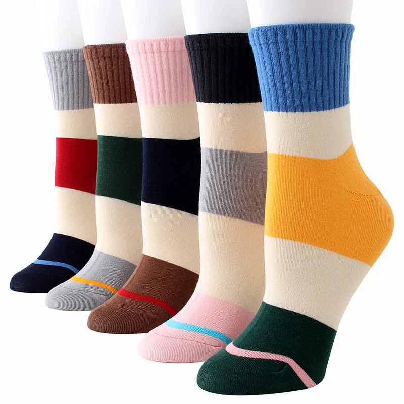 Женские хлопковые носки Harajuku модные уличные носки женские осенние зимние унисекс красочные полосы Sox 3 пар/лот# F