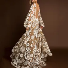 Элегантное Вечернее Платье женское с цветочным принтом белое Макси платье фонарь с длинным рукавом глубокий v-образный вырез открытая спина пикантное платье vestidos Femme