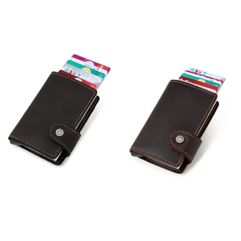 

Vintage RFID Blocking Money Belt Wallet Automatic Pop-up Credit Card Case Business Purse Cash Coin Pocket for Men
