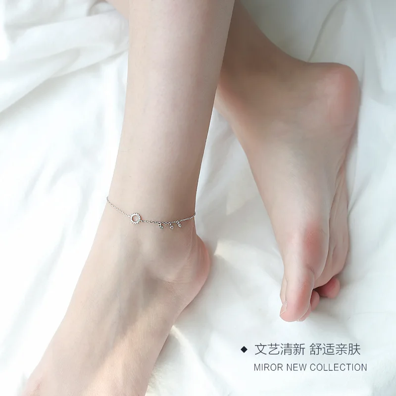 

Quintana 925 Silver Geometry Circle Anklet Simple Delicacy Sweet Fresh Students Women's Accessories Day South Korea Trend