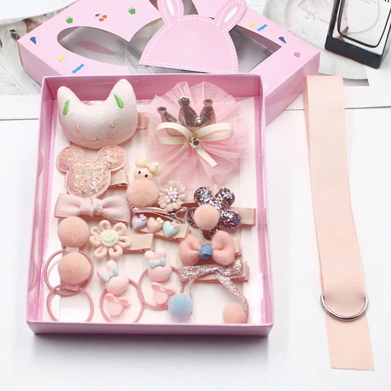 set with NO box 18 шт./компл. детские заколки для волос Детские головные уборы для девочек Аксессуары головные повязки дети девочки Корона бант зажим для волос шпильки принцессы заколки - Цвет: set with NO box